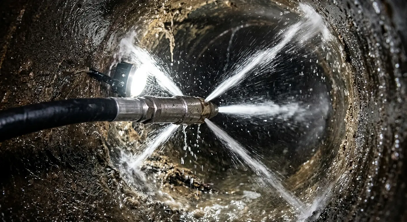 High-pressure hydro jetting nozzle cleaning sewer pipe for Trenchless Sewer Repair in Litchfield